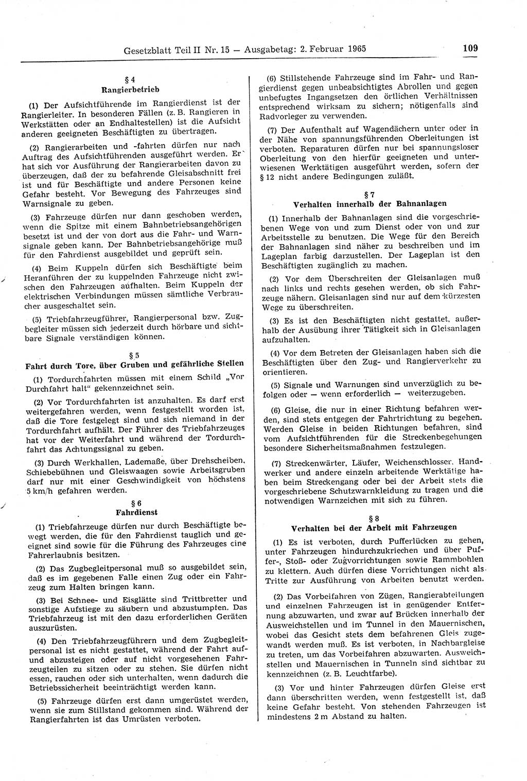 Gesetzblatt (GBl.) der Deutschen Demokratischen Republik (DDR) Teil ⅠⅠ 1965, Seite 109 (GBl. DDR ⅠⅠ 1965, S. 109)
