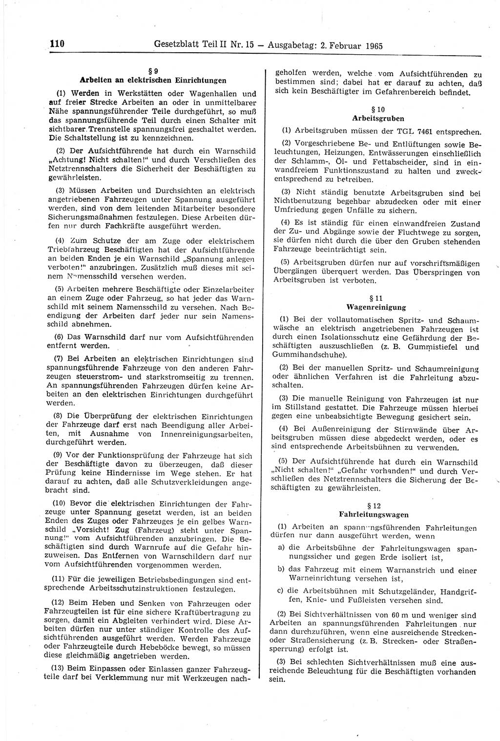 Gesetzblatt (GBl.) der Deutschen Demokratischen Republik (DDR) Teil ⅠⅠ 1965, Seite 110 (GBl. DDR ⅠⅠ 1965, S. 110)
