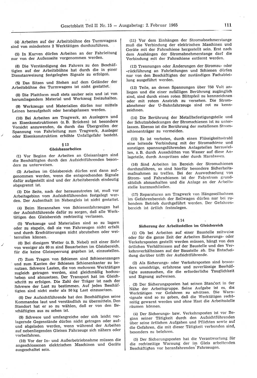 Gesetzblatt (GBl.) der Deutschen Demokratischen Republik (DDR) Teil ⅠⅠ 1965, Seite 111 (GBl. DDR ⅠⅠ 1965, S. 111)