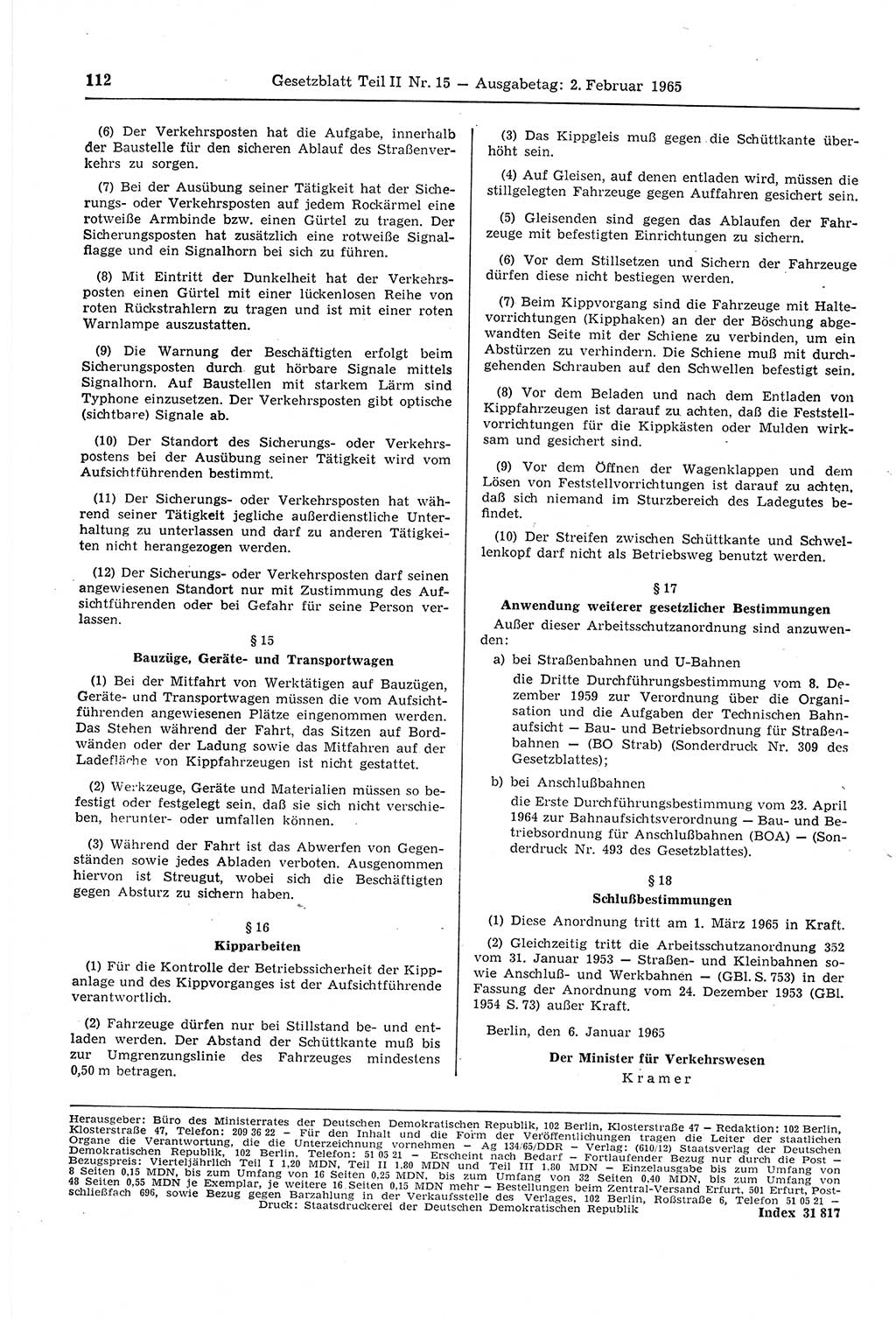 Gesetzblatt (GBl.) der Deutschen Demokratischen Republik (DDR) Teil ⅠⅠ 1965, Seite 112 (GBl. DDR ⅠⅠ 1965, S. 112)