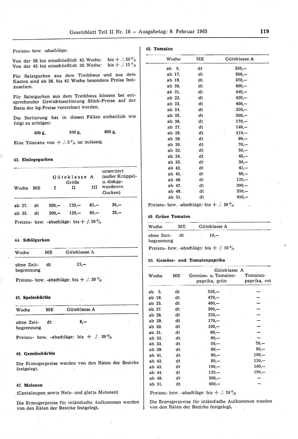 Gesetzblatt (GBl.) der Deutschen Demokratischen Republik (DDR) Teil ⅠⅠ 1965, Seite 119 (GBl. DDR ⅠⅠ 1965, S. 119)