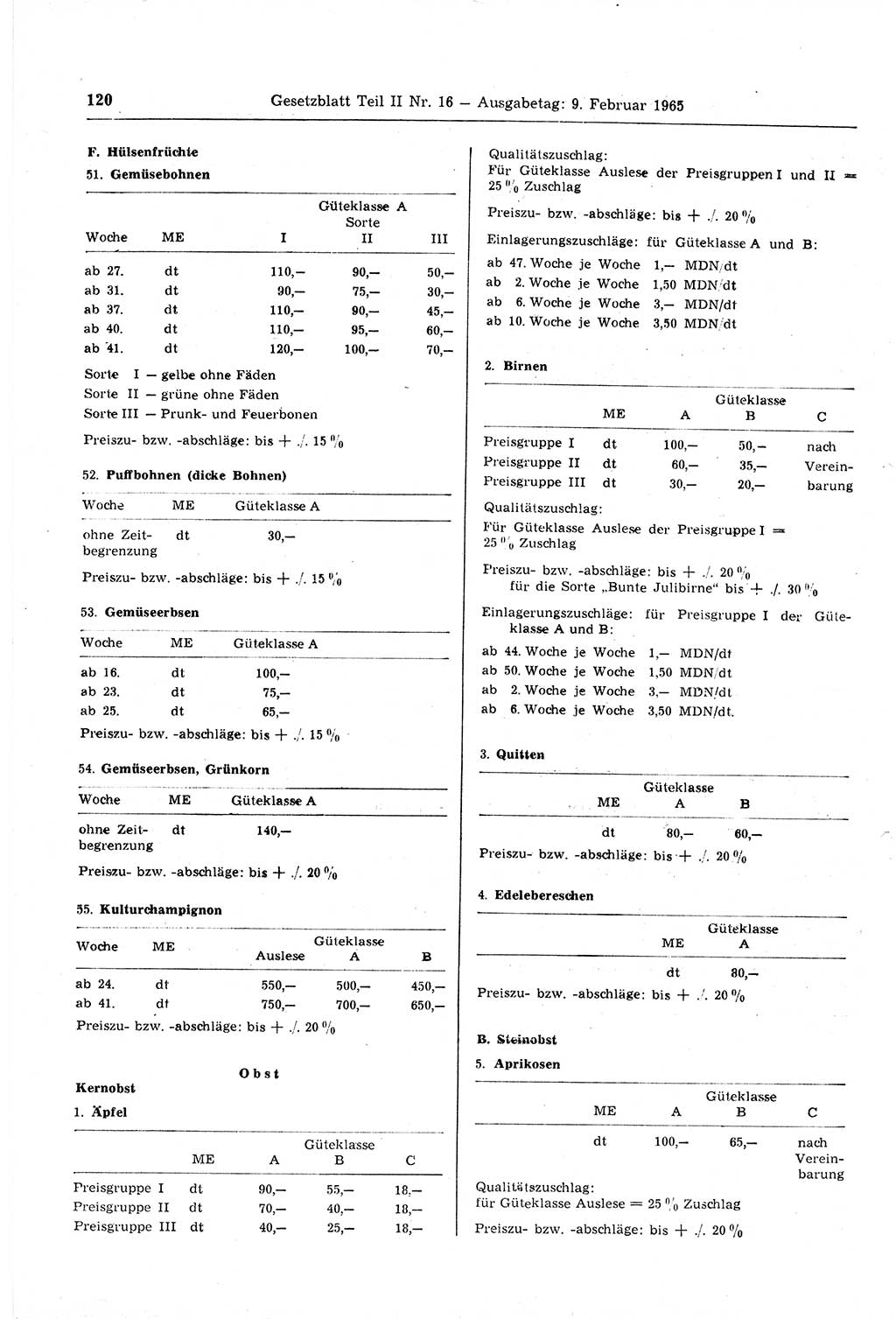 Gesetzblatt (GBl.) der Deutschen Demokratischen Republik (DDR) Teil ⅠⅠ 1965, Seite 120 (GBl. DDR ⅠⅠ 1965, S. 120)