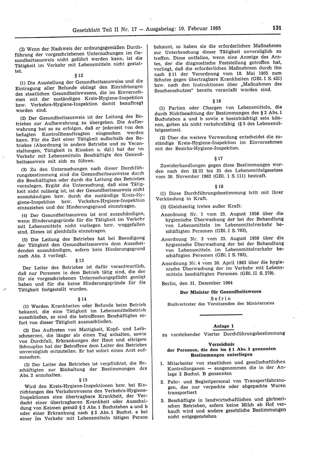 Gesetzblatt (GBl.) der Deutschen Demokratischen Republik (DDR) Teil ⅠⅠ 1965, Seite 131 (GBl. DDR ⅠⅠ 1965, S. 131)