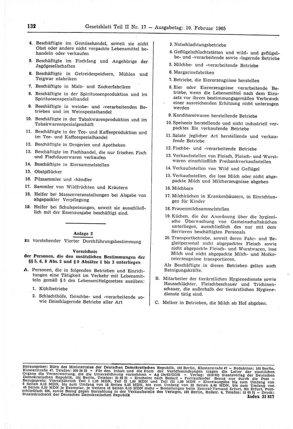 Gesetzblatt (GBl.) der Deutschen Demokratischen Republik (DDR) Teil ⅠⅠ 1965, Seite 132 (GBl. DDR ⅠⅠ 1965, S. 132)