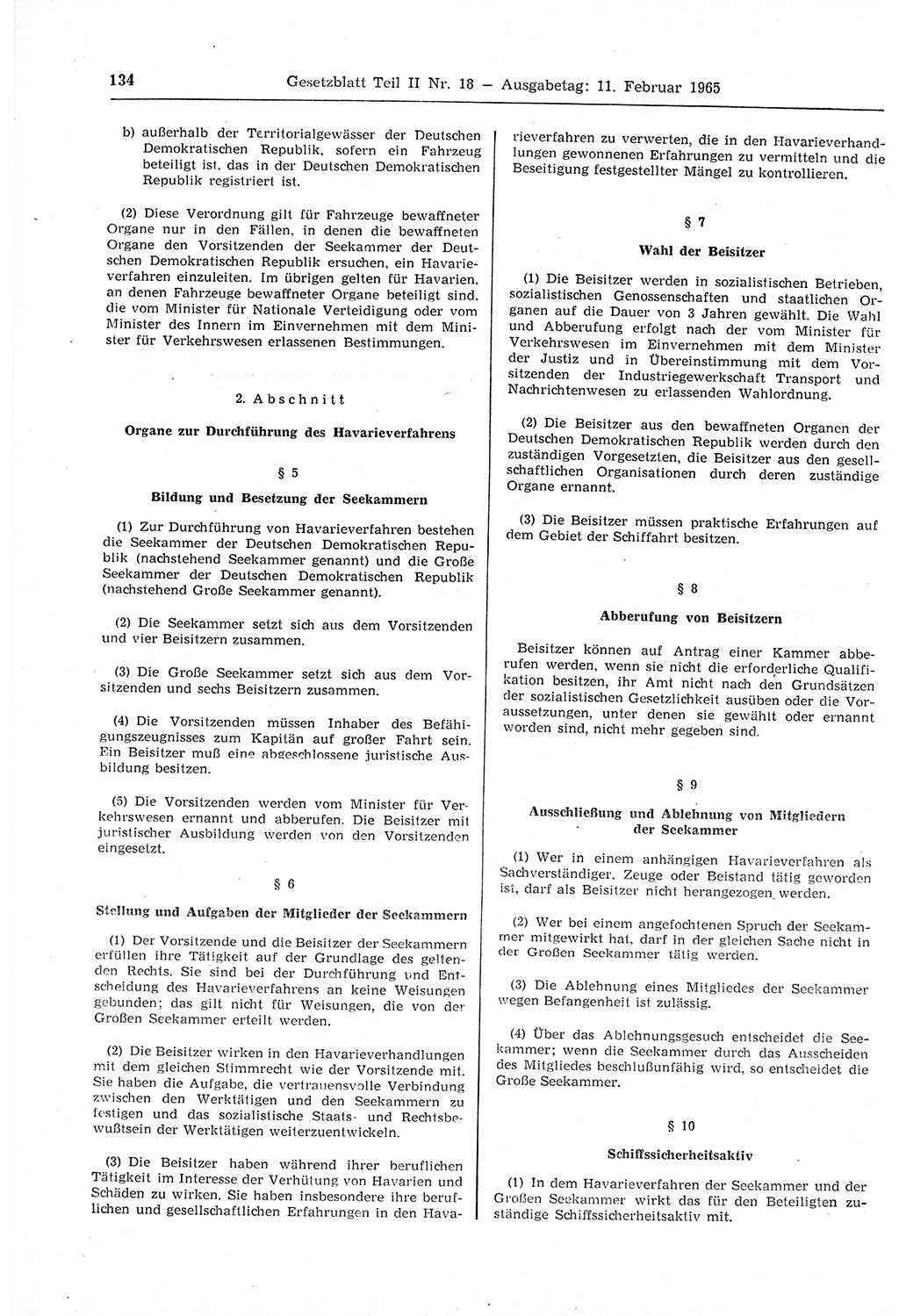 Gesetzblatt (GBl.) der Deutschen Demokratischen Republik (DDR) Teil ⅠⅠ 1965, Seite 134 (GBl. DDR ⅠⅠ 1965, S. 134)