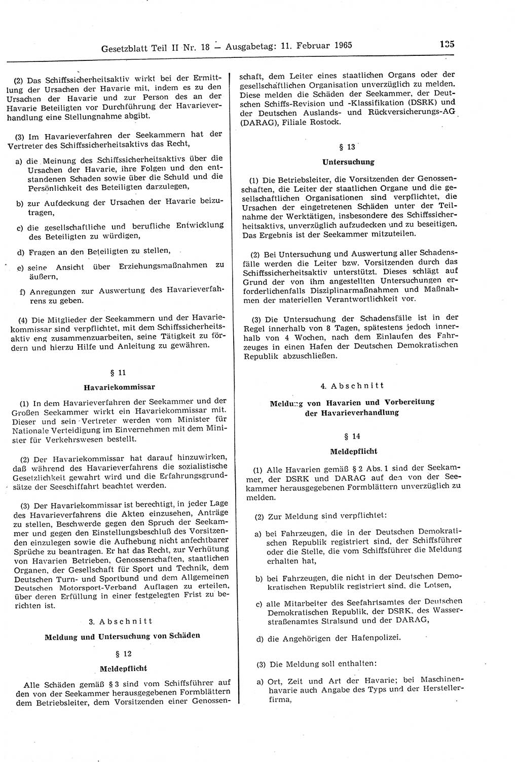 Gesetzblatt (GBl.) der Deutschen Demokratischen Republik (DDR) Teil ⅠⅠ 1965, Seite 135 (GBl. DDR ⅠⅠ 1965, S. 135)