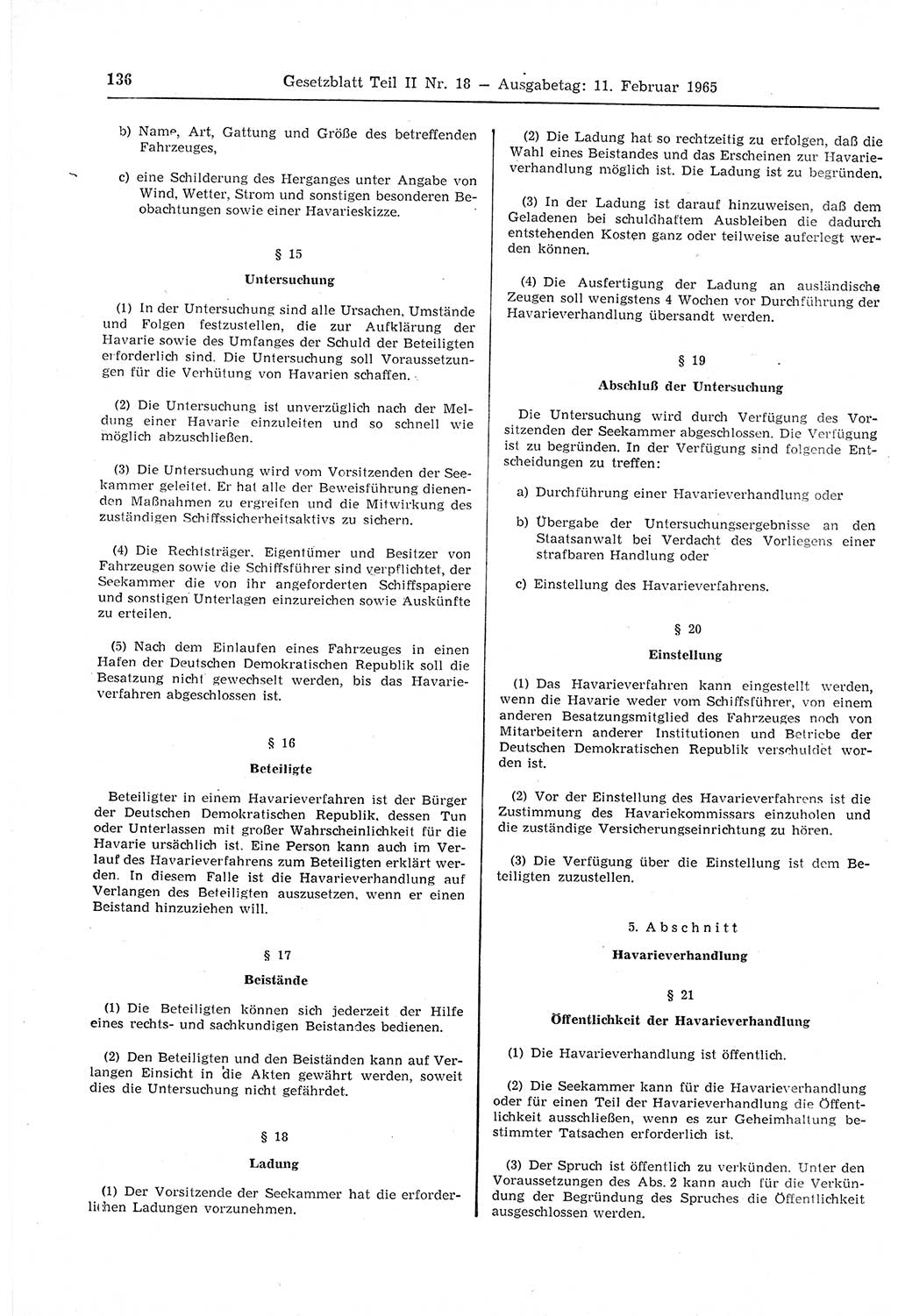 Gesetzblatt (GBl.) der Deutschen Demokratischen Republik (DDR) Teil ⅠⅠ 1965, Seite 136 (GBl. DDR ⅠⅠ 1965, S. 136)