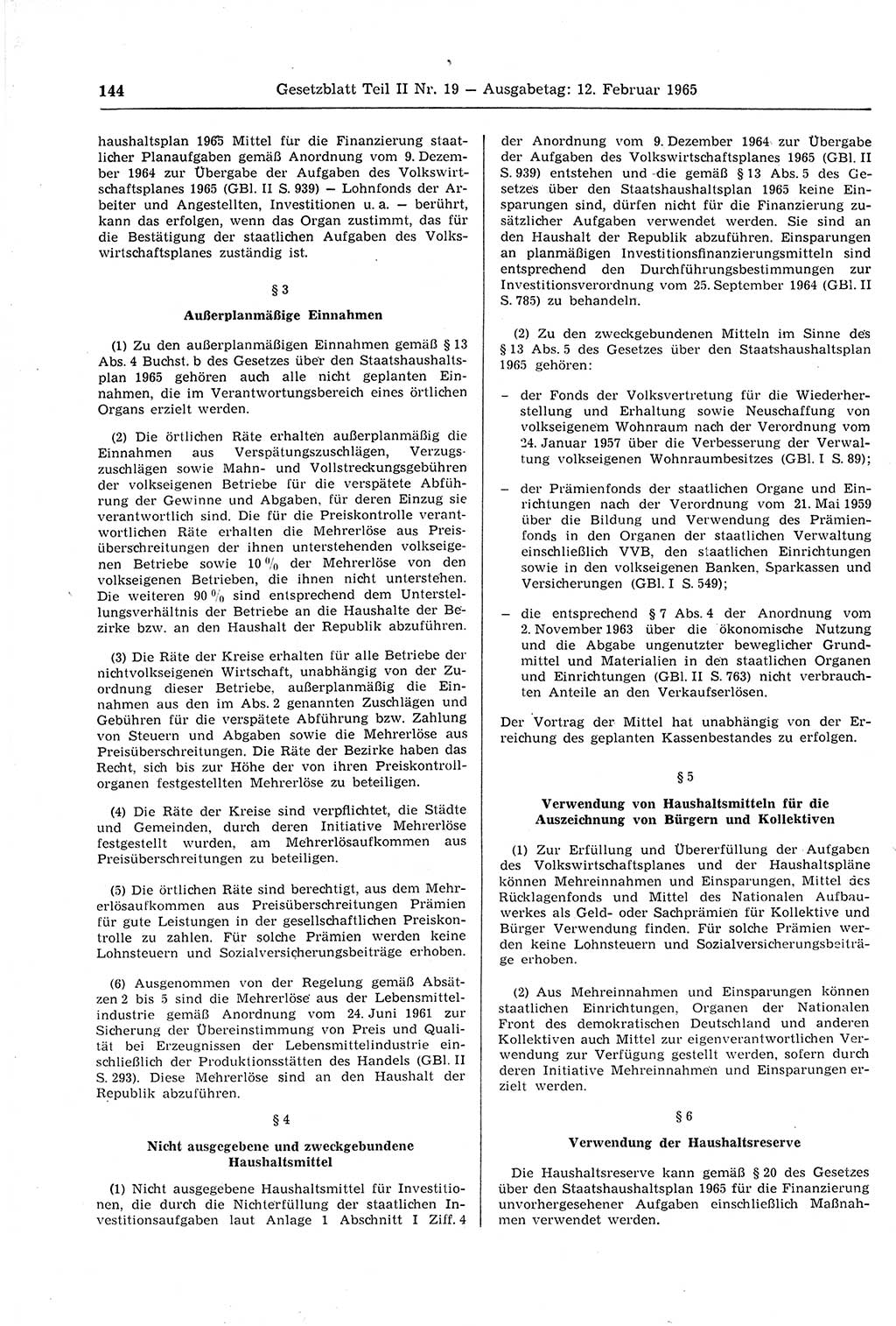 Gesetzblatt (GBl.) der Deutschen Demokratischen Republik (DDR) Teil ⅠⅠ 1965, Seite 144 (GBl. DDR ⅠⅠ 1965, S. 144)