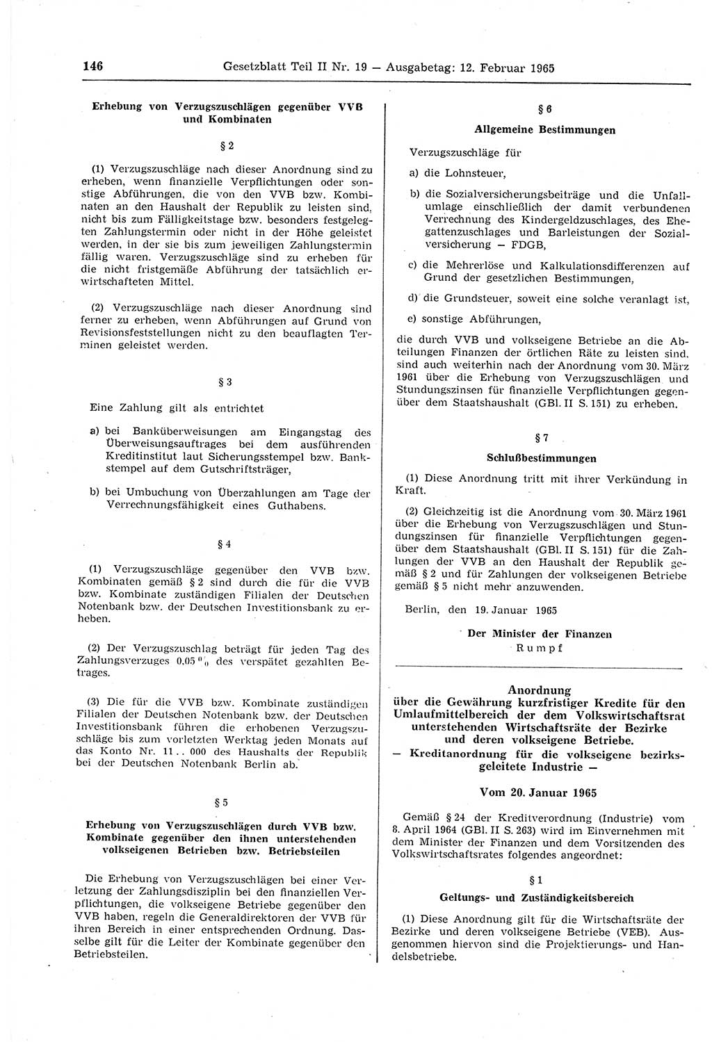 Gesetzblatt (GBl.) der Deutschen Demokratischen Republik (DDR) Teil ⅠⅠ 1965, Seite 146 (GBl. DDR ⅠⅠ 1965, S. 146)