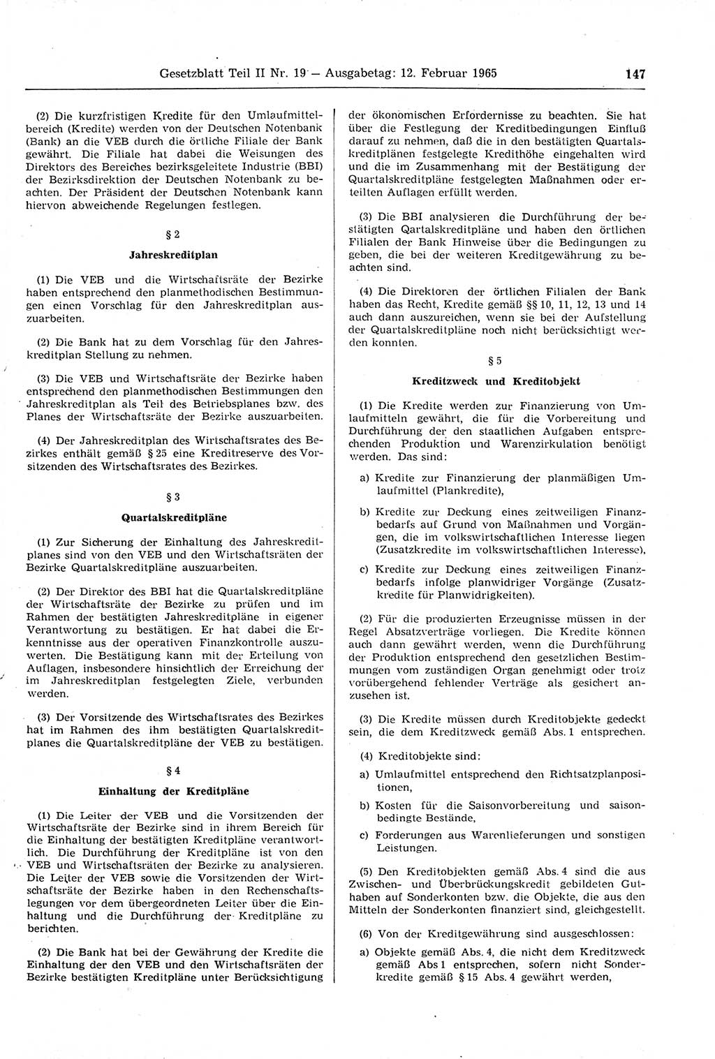 Gesetzblatt (GBl.) der Deutschen Demokratischen Republik (DDR) Teil ⅠⅠ 1965, Seite 147 (GBl. DDR ⅠⅠ 1965, S. 147)