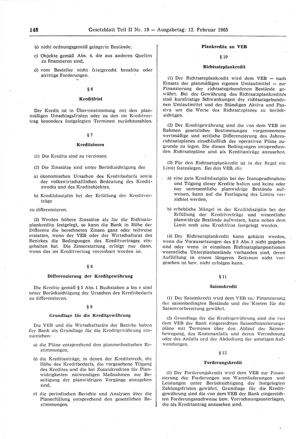Gesetzblatt (GBl.) der Deutschen Demokratischen Republik (DDR) Teil ⅠⅠ 1965, Seite 148 (GBl. DDR ⅠⅠ 1965, S. 148)