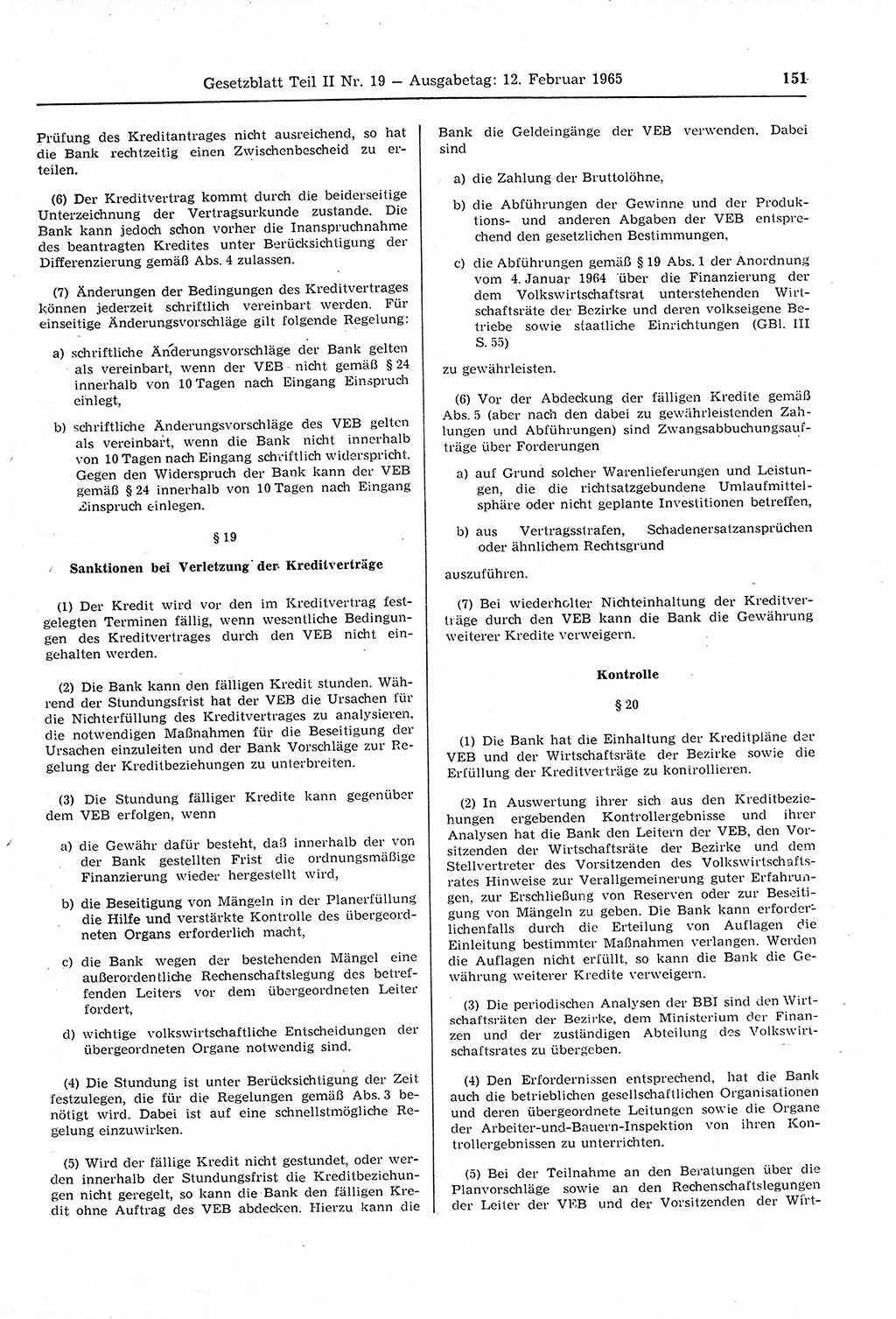 Gesetzblatt (GBl.) der Deutschen Demokratischen Republik (DDR) Teil ⅠⅠ 1965, Seite 151 (GBl. DDR ⅠⅠ 1965, S. 151)