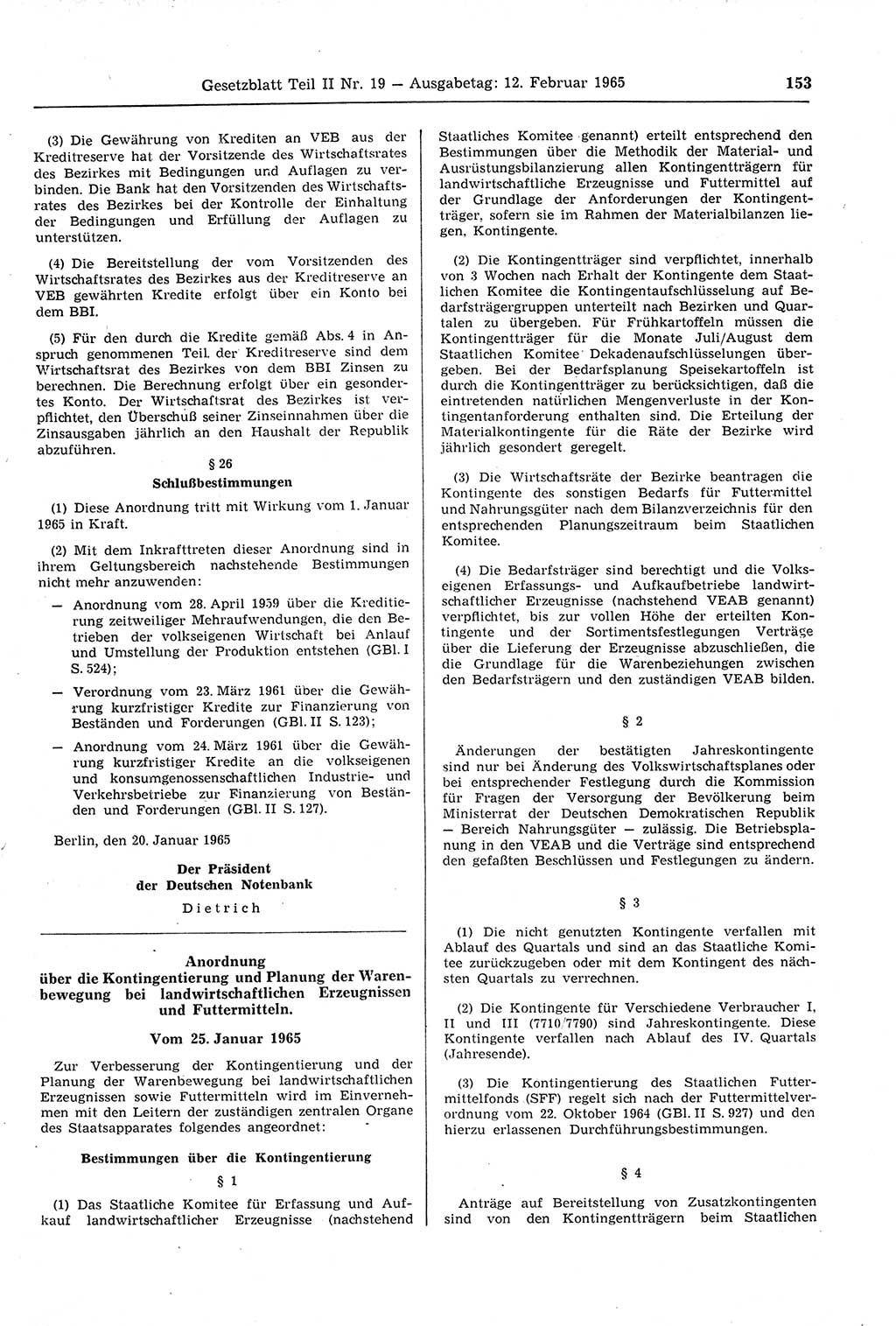 Gesetzblatt (GBl.) der Deutschen Demokratischen Republik (DDR) Teil ⅠⅠ 1965, Seite 153 (GBl. DDR ⅠⅠ 1965, S. 153)