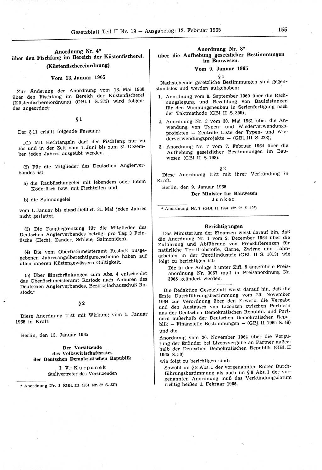 Gesetzblatt (GBl.) der Deutschen Demokratischen Republik (DDR) Teil ⅠⅠ 1965, Seite 155 (GBl. DDR ⅠⅠ 1965, S. 155)
