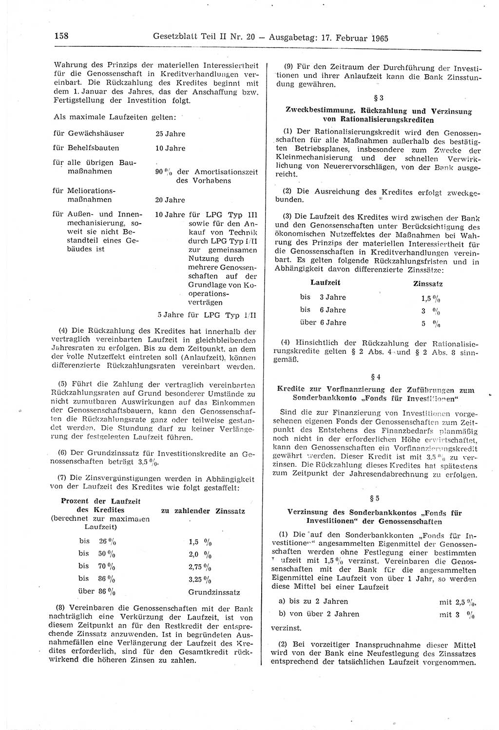 Gesetzblatt (GBl.) der Deutschen Demokratischen Republik (DDR) Teil ⅠⅠ 1965, Seite 158 (GBl. DDR ⅠⅠ 1965, S. 158)