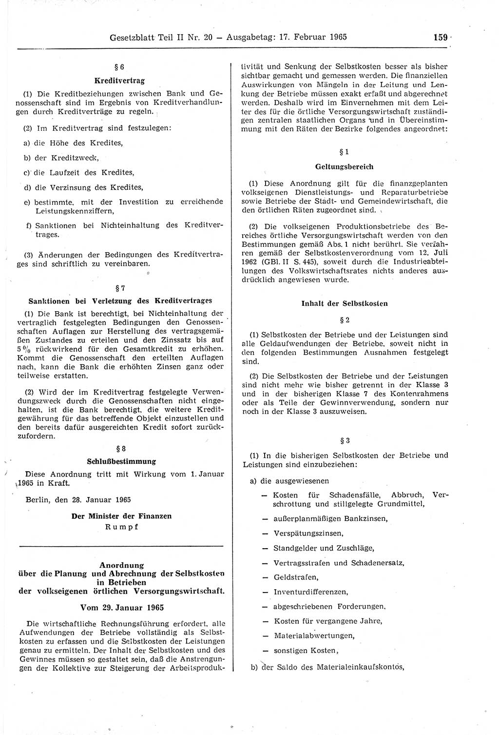 Gesetzblatt (GBl.) der Deutschen Demokratischen Republik (DDR) Teil ⅠⅠ 1965, Seite 159 (GBl. DDR ⅠⅠ 1965, S. 159)