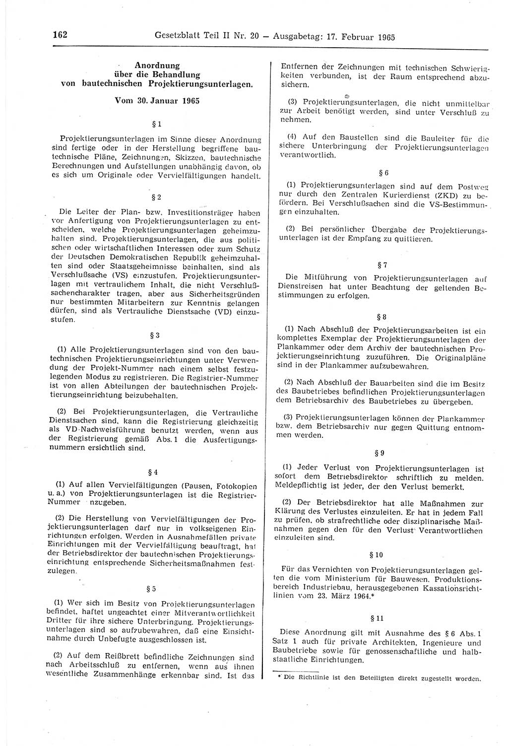 Gesetzblatt (GBl.) der Deutschen Demokratischen Republik (DDR) Teil ⅠⅠ 1965, Seite 162 (GBl. DDR ⅠⅠ 1965, S. 162)