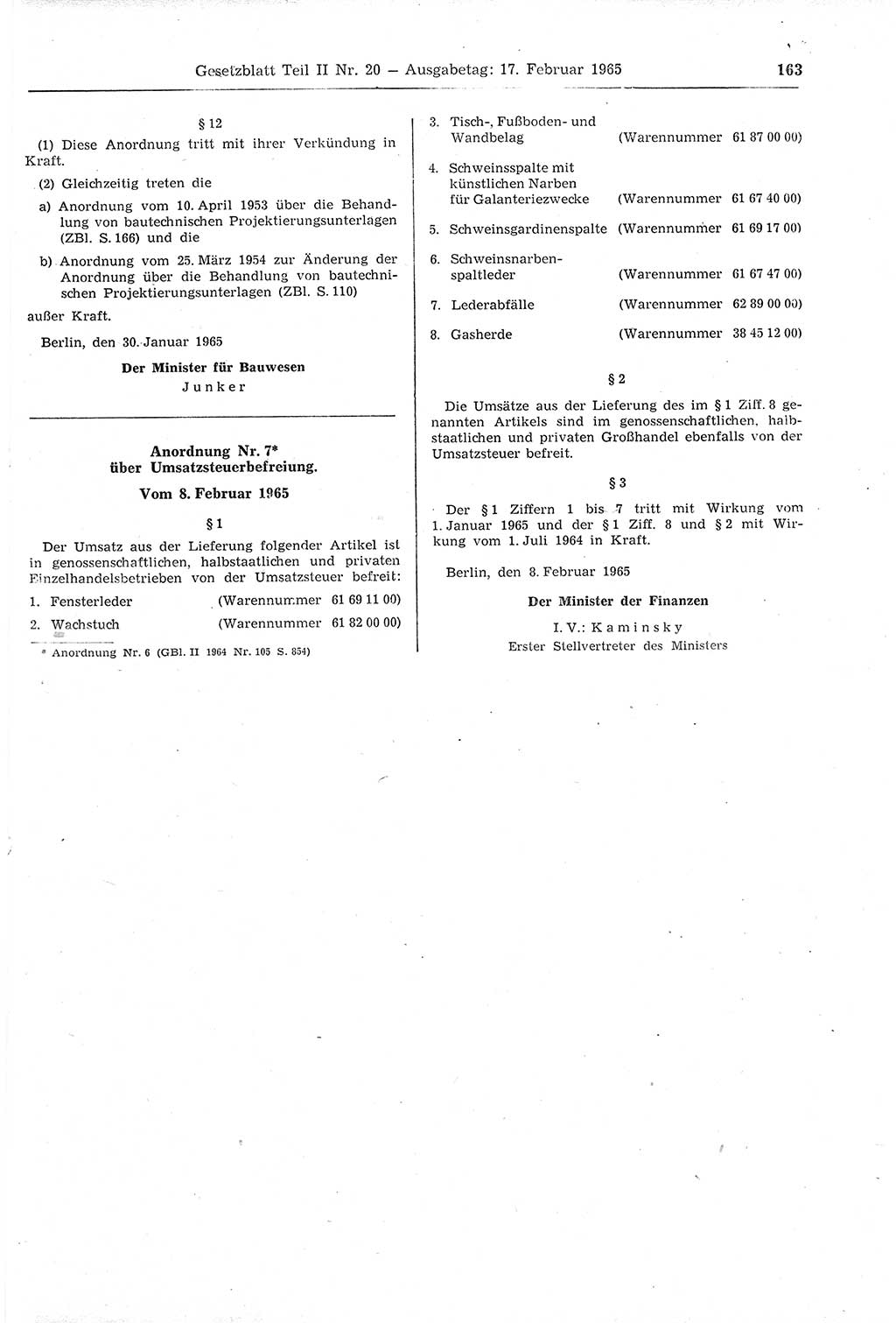 Gesetzblatt (GBl.) der Deutschen Demokratischen Republik (DDR) Teil ⅠⅠ 1965, Seite 163 (GBl. DDR ⅠⅠ 1965, S. 163)