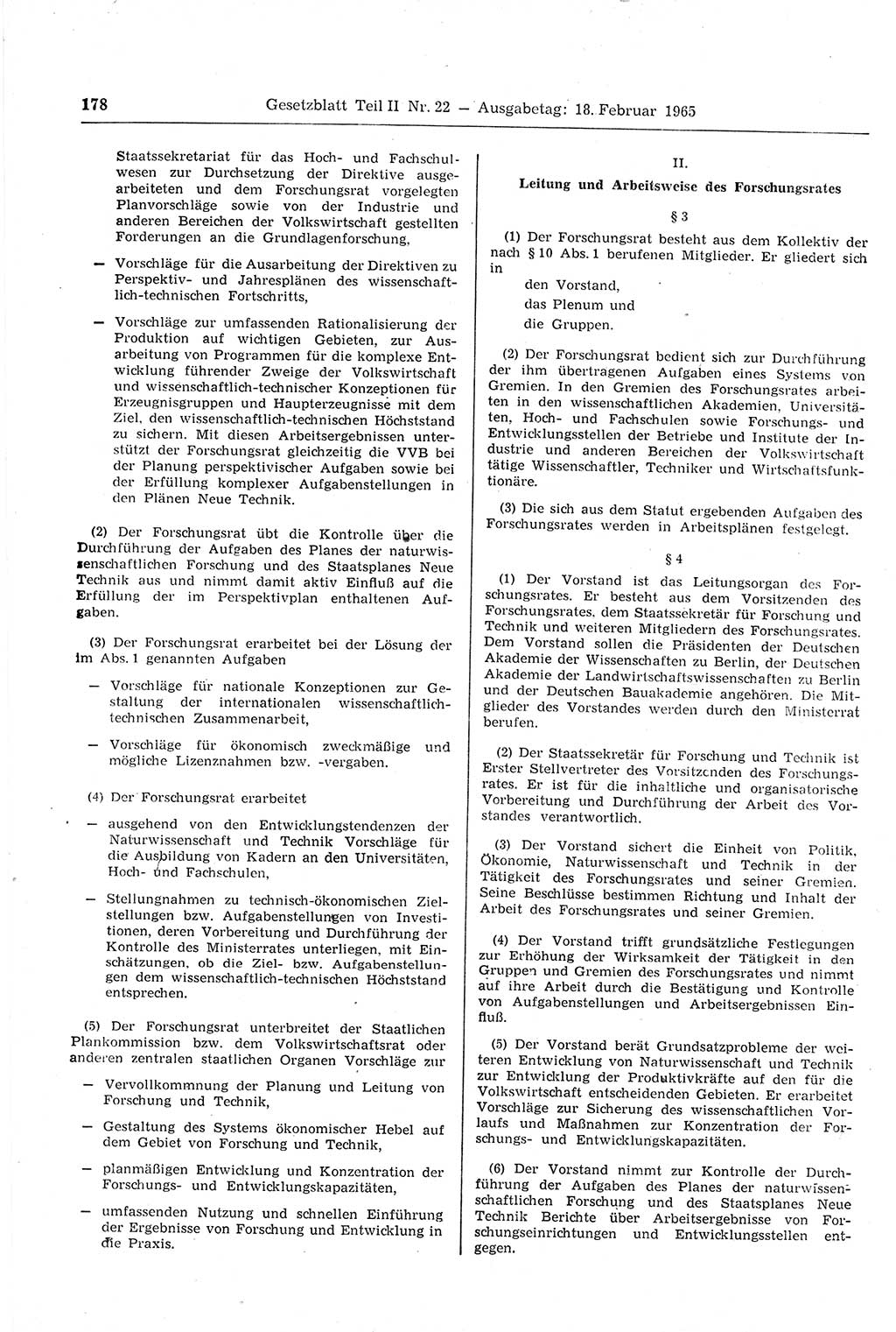 Gesetzblatt (GBl.) der Deutschen Demokratischen Republik (DDR) Teil ⅠⅠ 1965, Seite 178 (GBl. DDR ⅠⅠ 1965, S. 178)