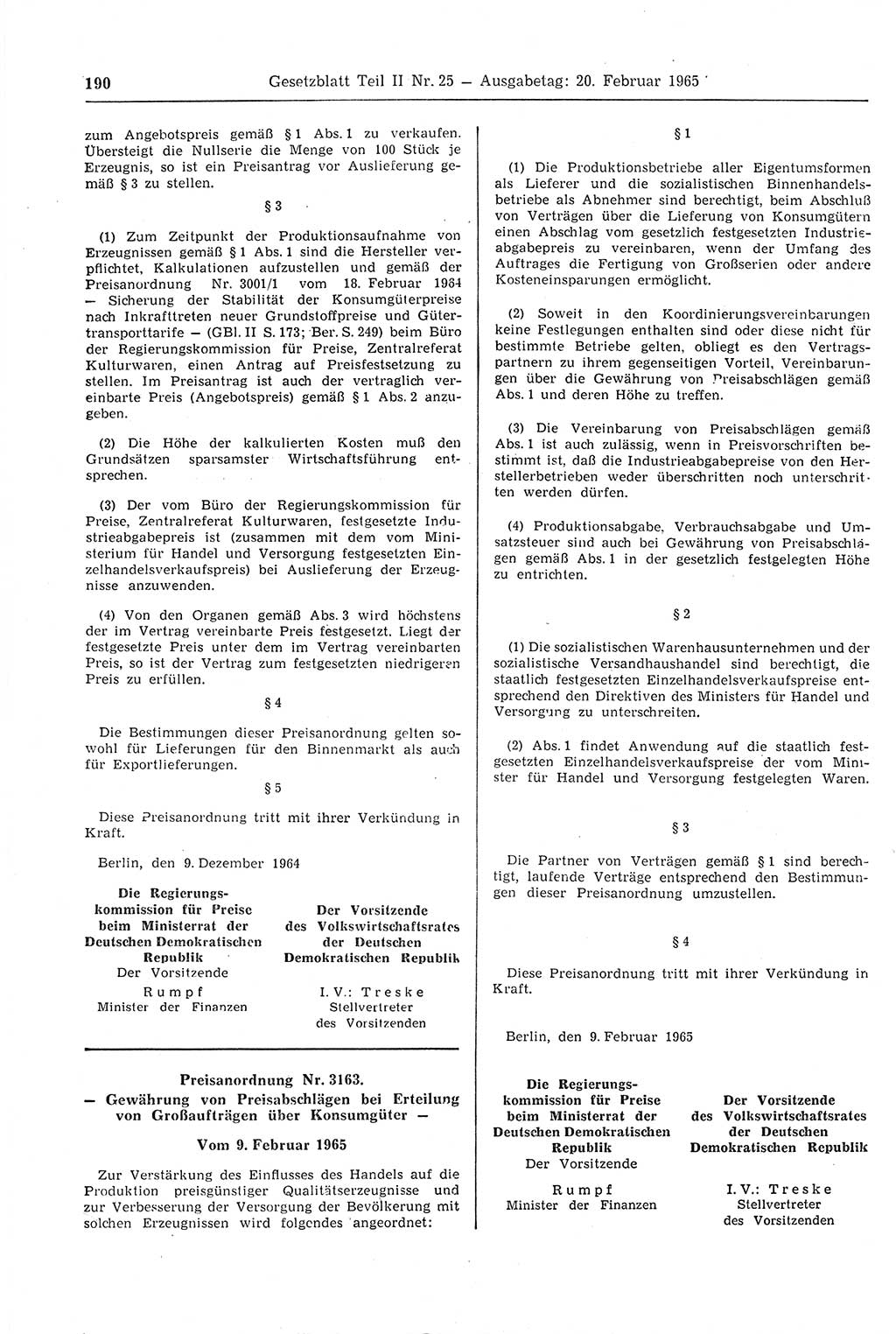 Gesetzblatt (GBl.) der Deutschen Demokratischen Republik (DDR) Teil ⅠⅠ 1965, Seite 190 (GBl. DDR ⅠⅠ 1965, S. 190)