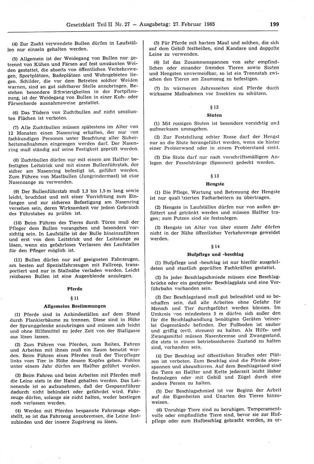 Gesetzblatt (GBl.) der Deutschen Demokratischen Republik (DDR) Teil ⅠⅠ 1965, Seite 199 (GBl. DDR ⅠⅠ 1965, S. 199)