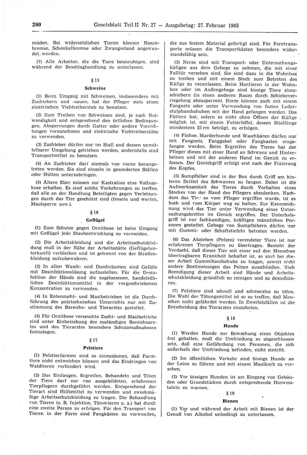 Gesetzblatt (GBl.) der Deutschen Demokratischen Republik (DDR) Teil ⅠⅠ 1965, Seite 200 (GBl. DDR ⅠⅠ 1965, S. 200)