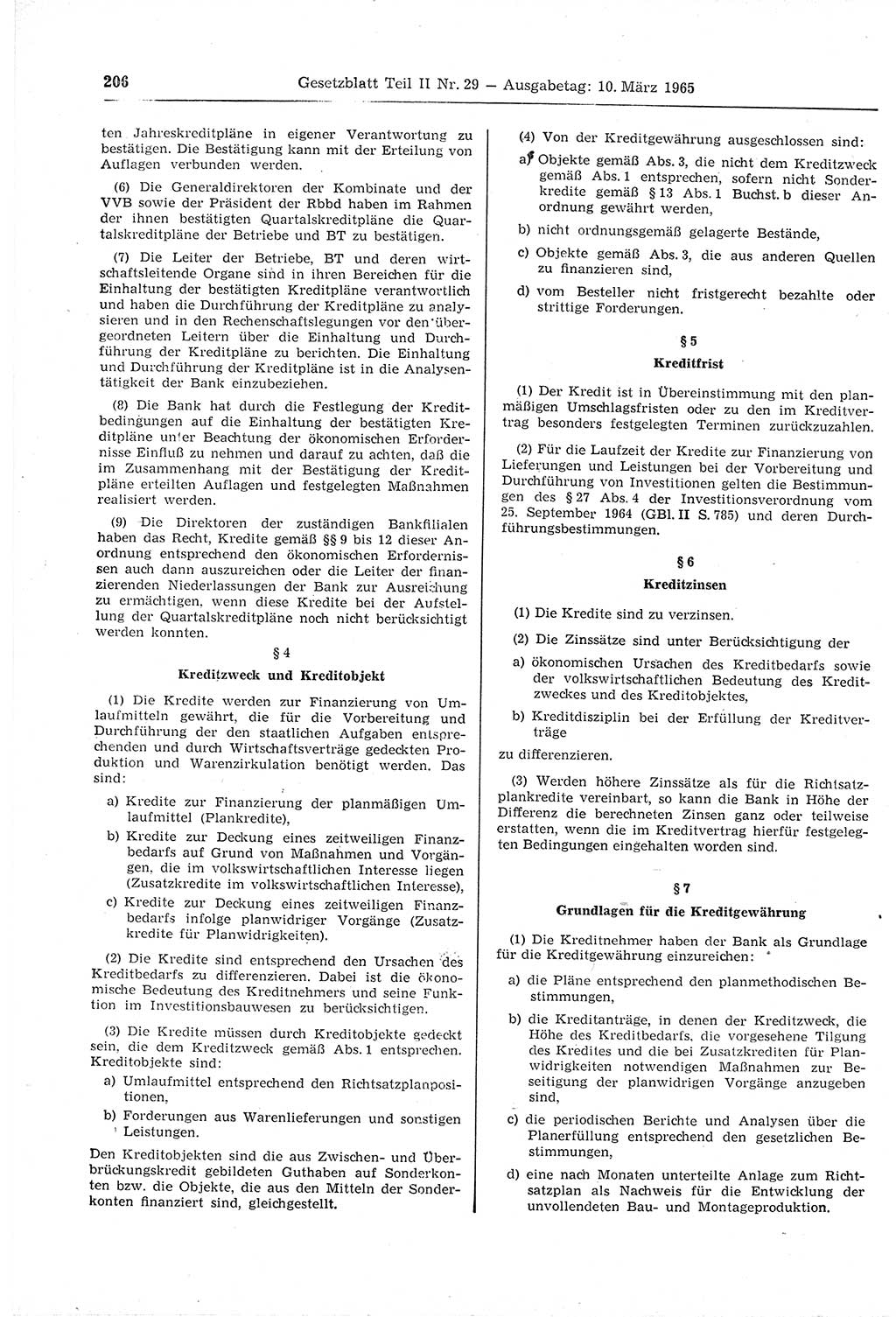 Gesetzblatt (GBl.) der Deutschen Demokratischen Republik (DDR) Teil ⅠⅠ 1965, Seite 206 (GBl. DDR ⅠⅠ 1965, S. 206)