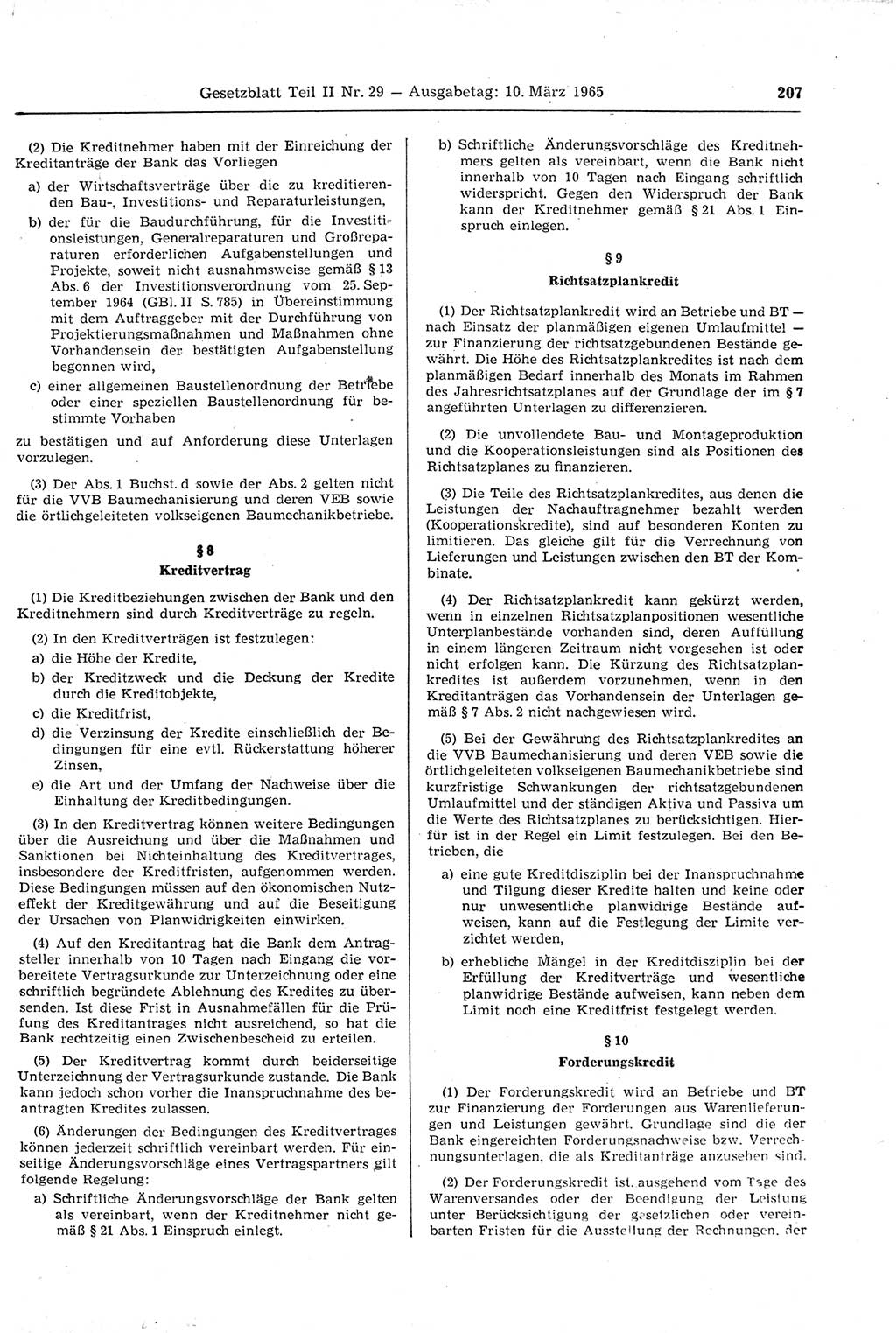 Gesetzblatt (GBl.) der Deutschen Demokratischen Republik (DDR) Teil ⅠⅠ 1965, Seite 207 (GBl. DDR ⅠⅠ 1965, S. 207)