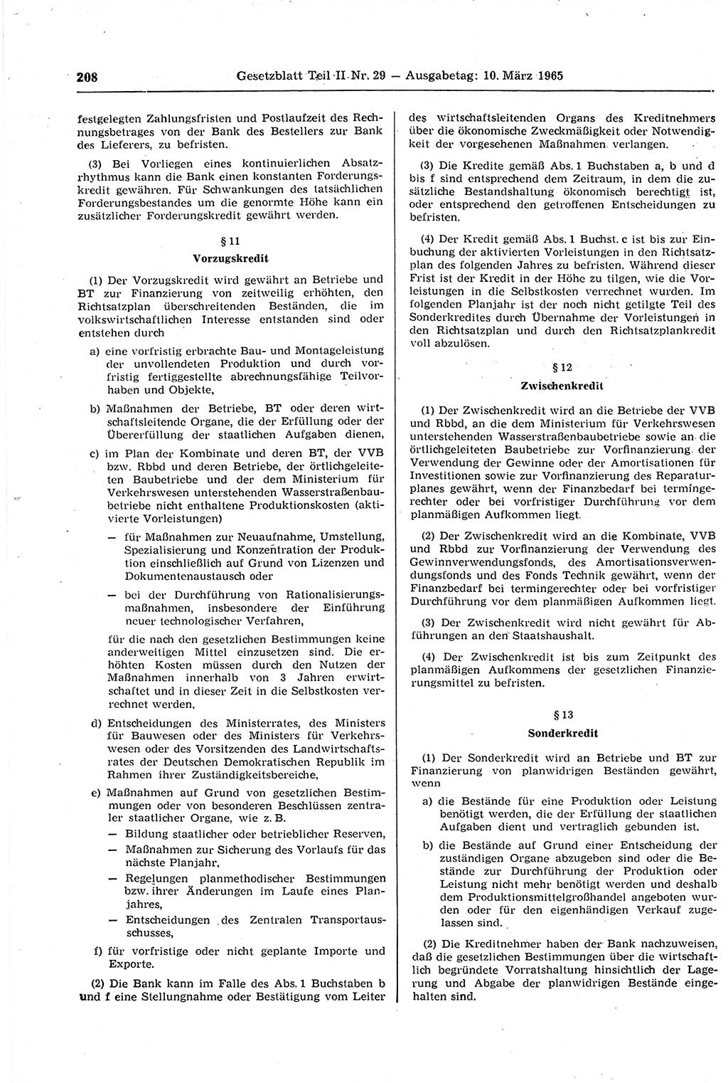 Gesetzblatt (GBl.) der Deutschen Demokratischen Republik (DDR) Teil ⅠⅠ 1965, Seite 208 (GBl. DDR ⅠⅠ 1965, S. 208)