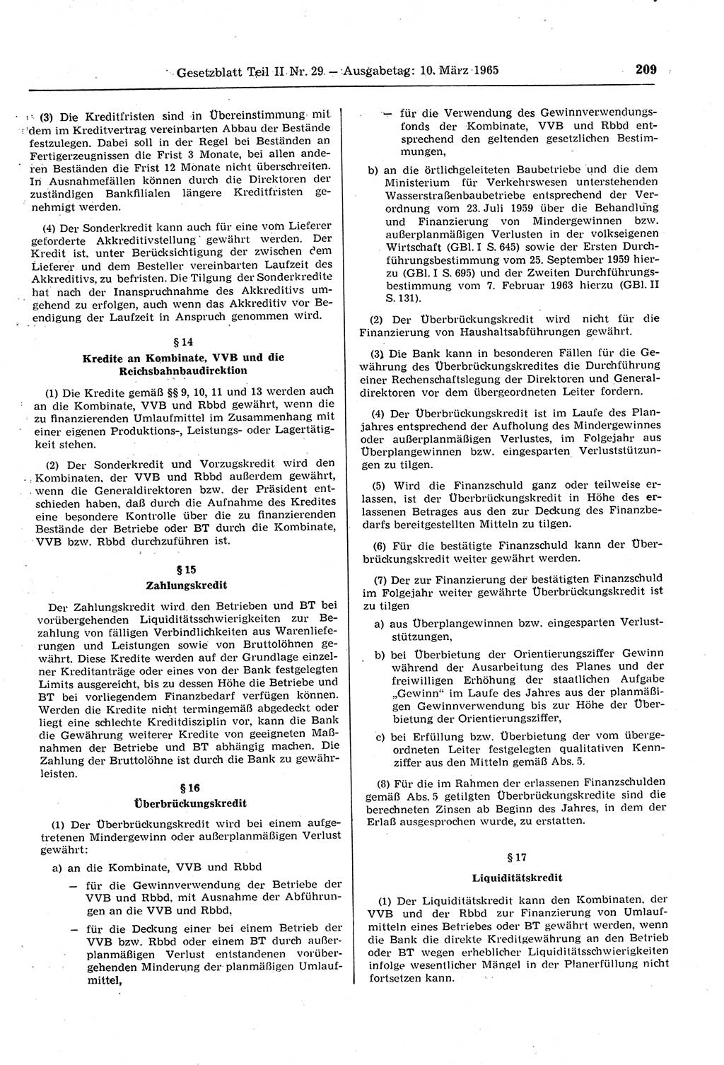 Gesetzblatt (GBl.) der Deutschen Demokratischen Republik (DDR) Teil ⅠⅠ 1965, Seite 209 (GBl. DDR ⅠⅠ 1965, S. 209)