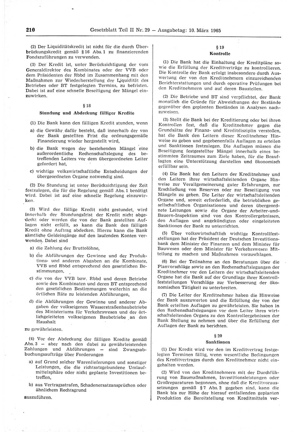 Gesetzblatt (GBl.) der Deutschen Demokratischen Republik (DDR) Teil ⅠⅠ 1965, Seite 210 (GBl. DDR ⅠⅠ 1965, S. 210)