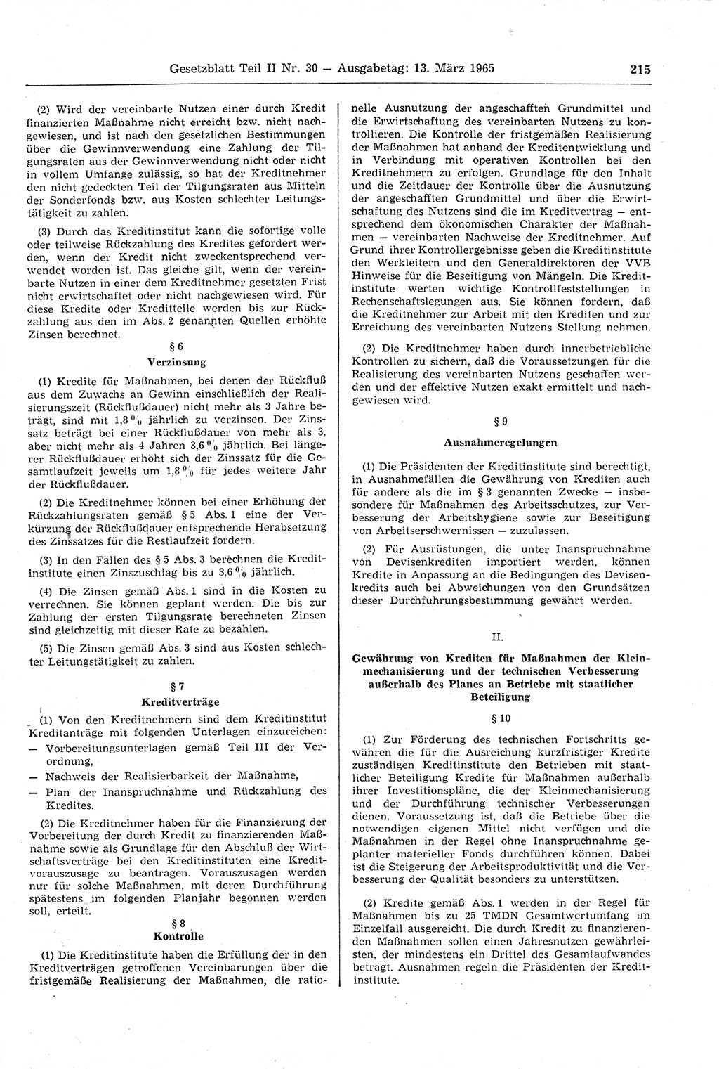 Gesetzblatt (GBl.) der Deutschen Demokratischen Republik (DDR) Teil ⅠⅠ 1965, Seite 215 (GBl. DDR ⅠⅠ 1965, S. 215)