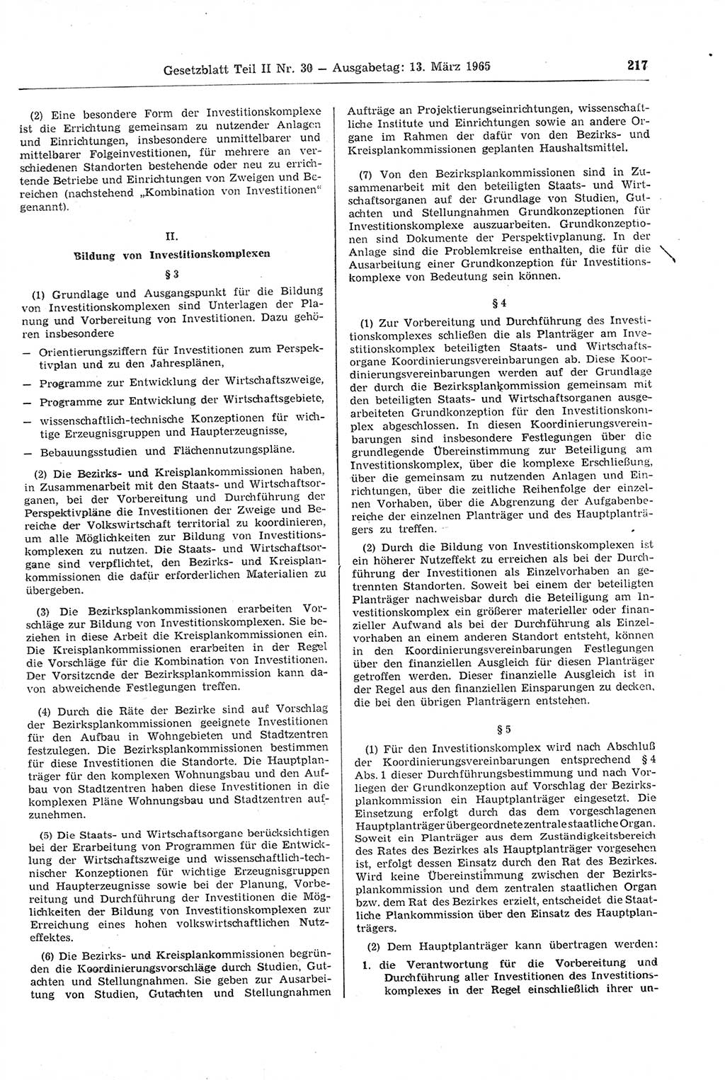 Gesetzblatt (GBl.) der Deutschen Demokratischen Republik (DDR) Teil ⅠⅠ 1965, Seite 217 (GBl. DDR ⅠⅠ 1965, S. 217)