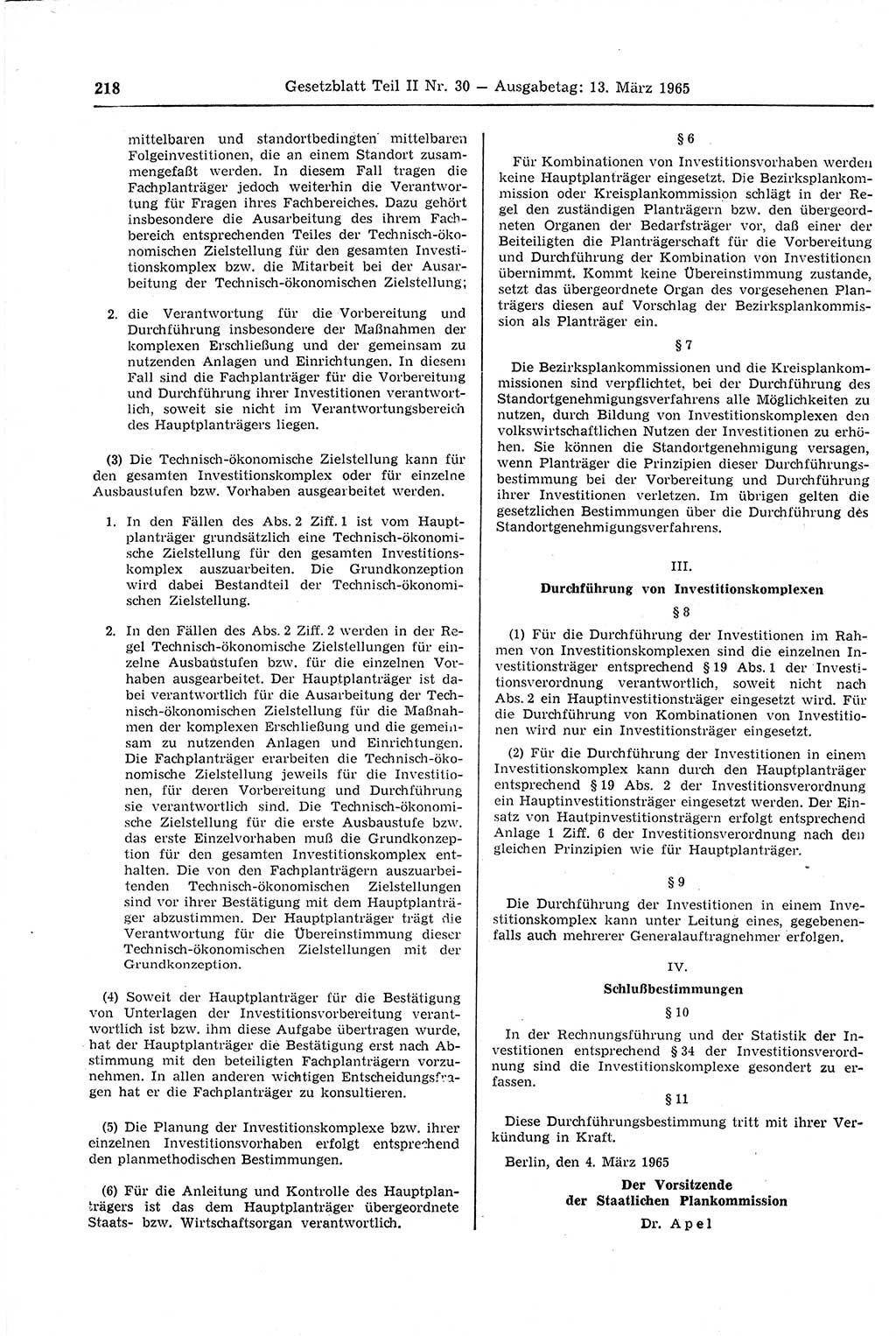 Gesetzblatt (GBl.) der Deutschen Demokratischen Republik (DDR) Teil ⅠⅠ 1965, Seite 218 (GBl. DDR ⅠⅠ 1965, S. 218)