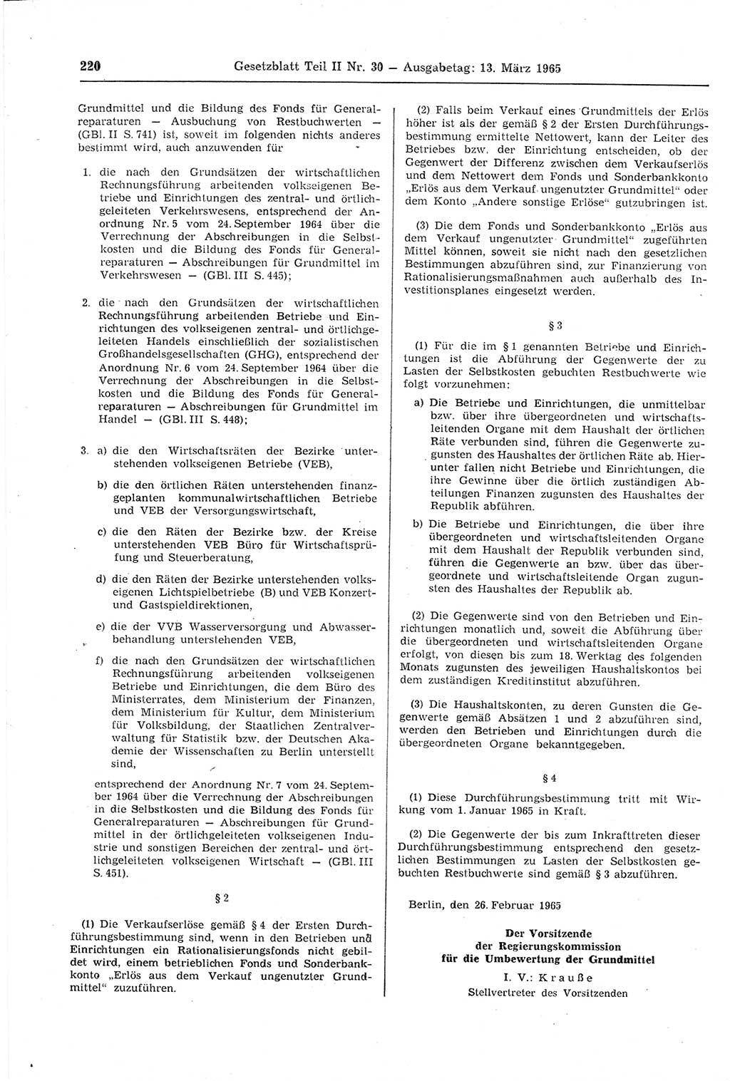 Gesetzblatt (GBl.) der Deutschen Demokratischen Republik (DDR) Teil ⅠⅠ 1965, Seite 220 (GBl. DDR ⅠⅠ 1965, S. 220)