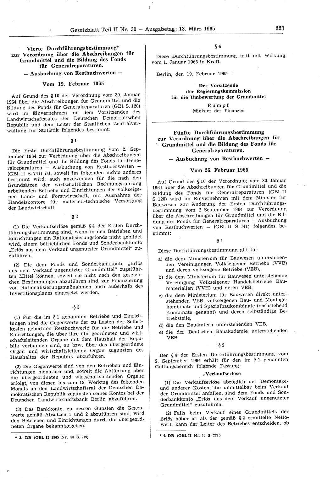 Gesetzblatt (GBl.) der Deutschen Demokratischen Republik (DDR) Teil ⅠⅠ 1965, Seite 221 (GBl. DDR ⅠⅠ 1965, S. 221)