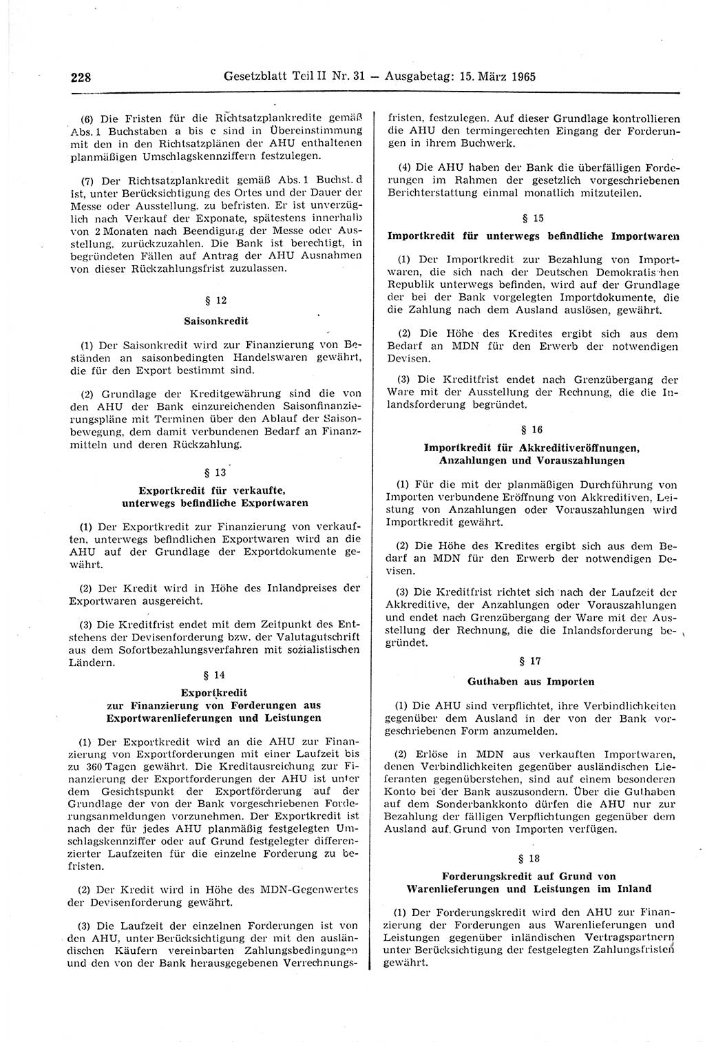 Gesetzblatt (GBl.) der Deutschen Demokratischen Republik (DDR) Teil ⅠⅠ 1965, Seite 228 (GBl. DDR ⅠⅠ 1965, S. 228)