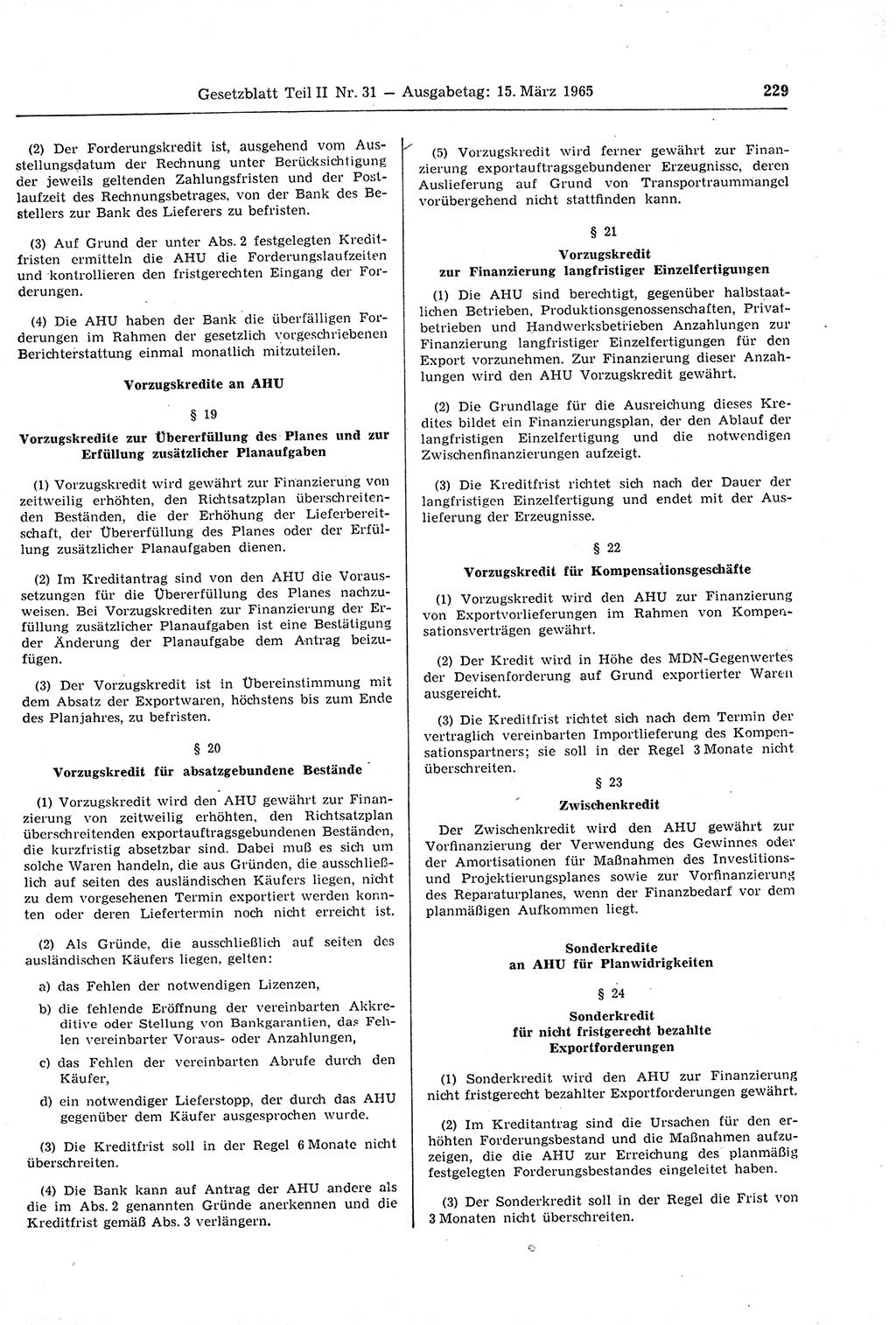 Gesetzblatt (GBl.) der Deutschen Demokratischen Republik (DDR) Teil ⅠⅠ 1965, Seite 229 (GBl. DDR ⅠⅠ 1965, S. 229)