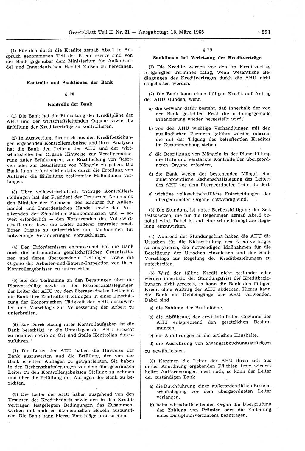 Gesetzblatt (GBl.) der Deutschen Demokratischen Republik (DDR) Teil ⅠⅠ 1965, Seite 231 (GBl. DDR ⅠⅠ 1965, S. 231)