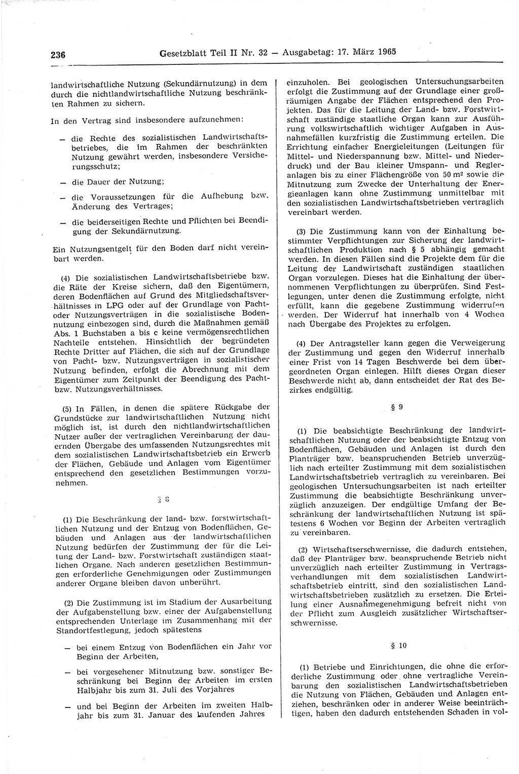 Gesetzblatt (GBl.) der Deutschen Demokratischen Republik (DDR) Teil ⅠⅠ 1965, Seite 236 (GBl. DDR ⅠⅠ 1965, S. 236)