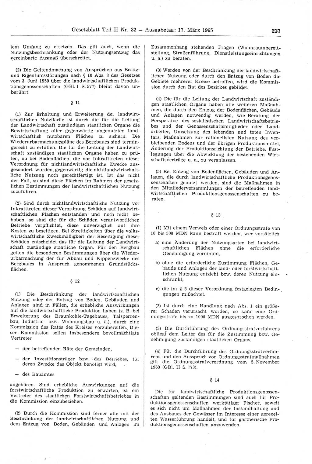 Gesetzblatt (GBl.) der Deutschen Demokratischen Republik (DDR) Teil ⅠⅠ 1965, Seite 237 (GBl. DDR ⅠⅠ 1965, S. 237)