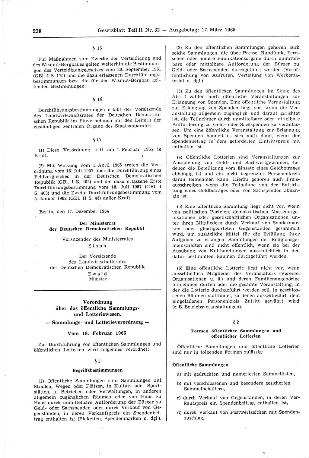 Gesetzblatt (GBl.) der Deutschen Demokratischen Republik (DDR) Teil ⅠⅠ 1965, Seite 238 (GBl. DDR ⅠⅠ 1965, S. 238)