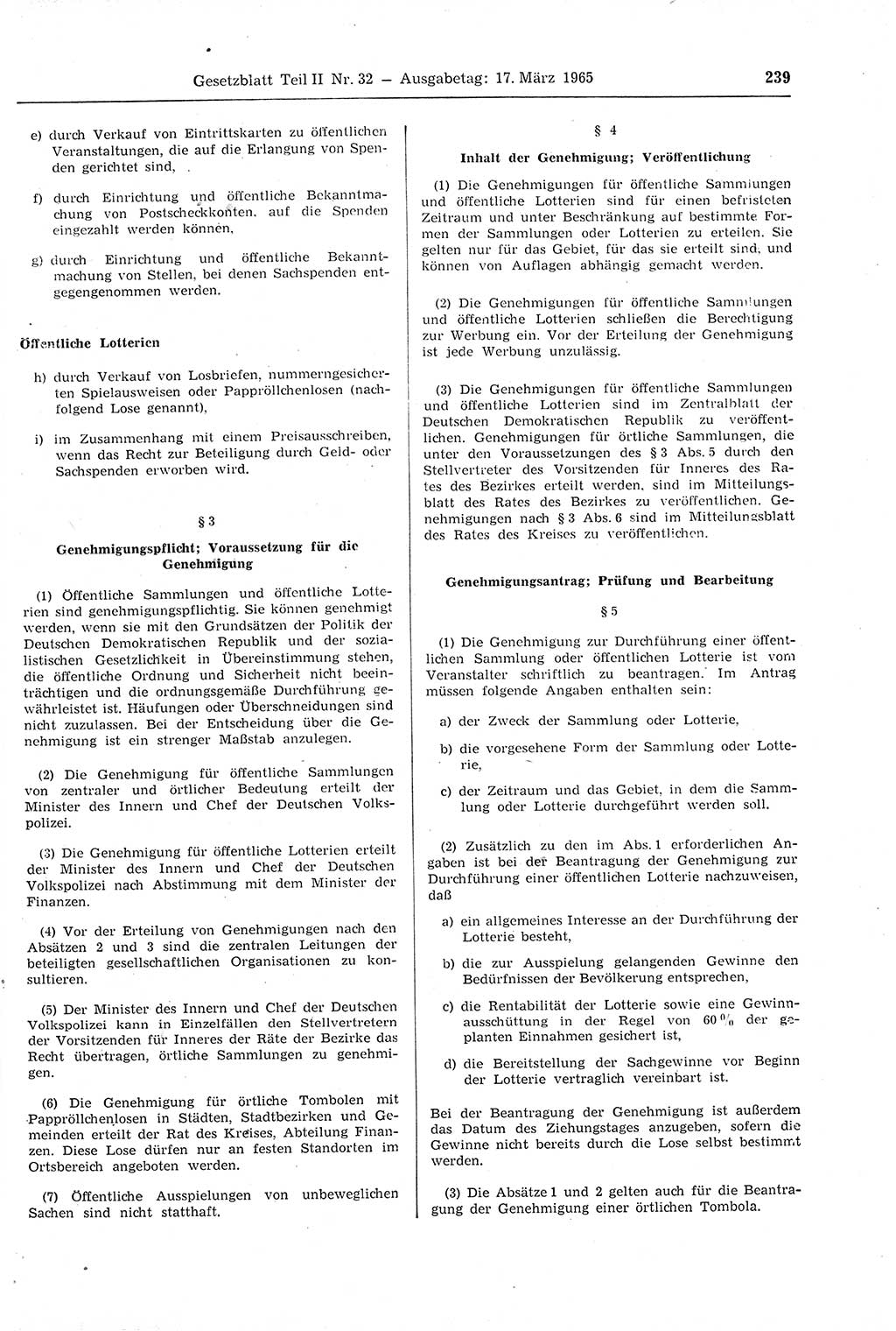 Gesetzblatt (GBl.) der Deutschen Demokratischen Republik (DDR) Teil ⅠⅠ 1965, Seite 239 (GBl. DDR ⅠⅠ 1965, S. 239)