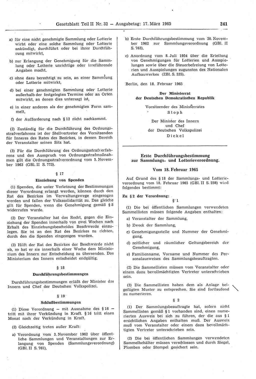 Gesetzblatt (GBl.) der Deutschen Demokratischen Republik (DDR) Teil ⅠⅠ 1965, Seite 241 (GBl. DDR ⅠⅠ 1965, S. 241)