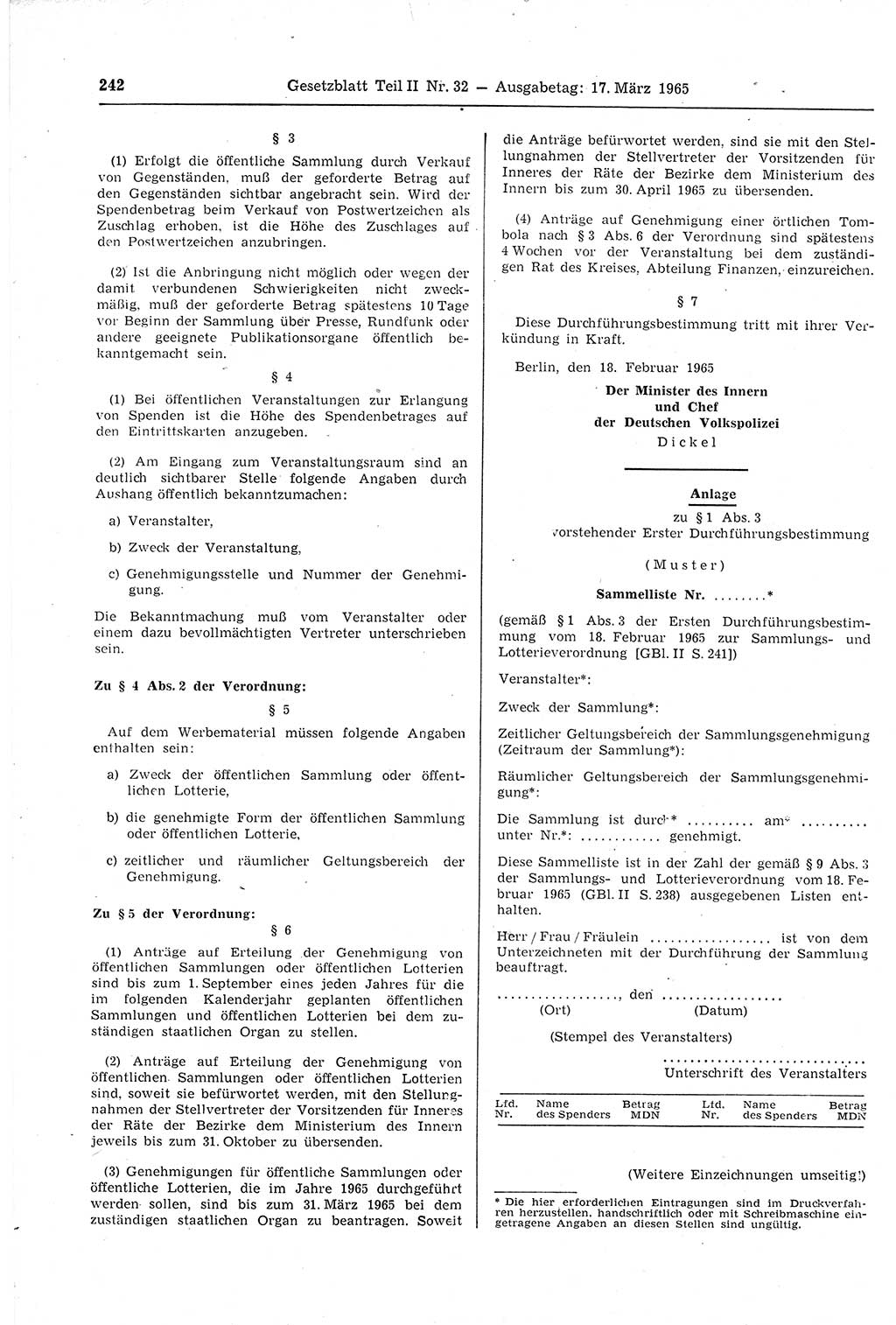 Gesetzblatt (GBl.) der Deutschen Demokratischen Republik (DDR) Teil ⅠⅠ 1965, Seite 242 (GBl. DDR ⅠⅠ 1965, S. 242)