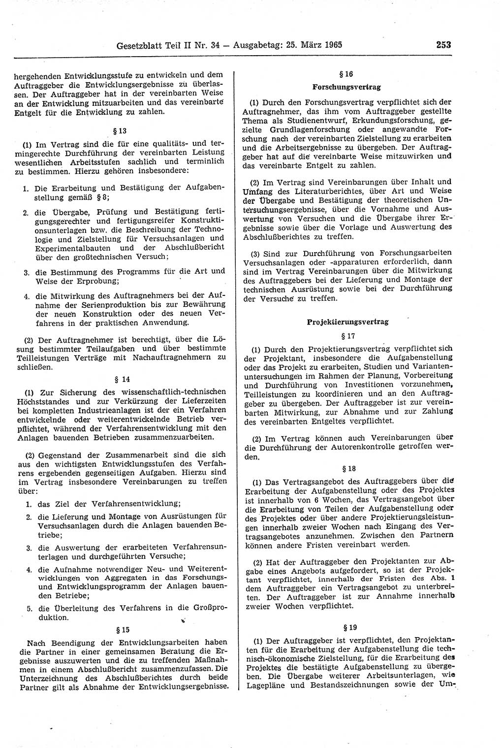 Gesetzblatt (GBl.) der Deutschen Demokratischen Republik (DDR) Teil ⅠⅠ 1965, Seite 253 (GBl. DDR ⅠⅠ 1965, S. 253)