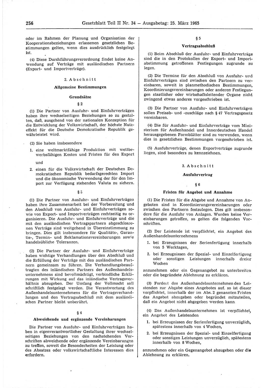 Gesetzblatt (GBl.) der Deutschen Demokratischen Republik (DDR) Teil ⅠⅠ 1965, Seite 256 (GBl. DDR ⅠⅠ 1965, S. 256)
