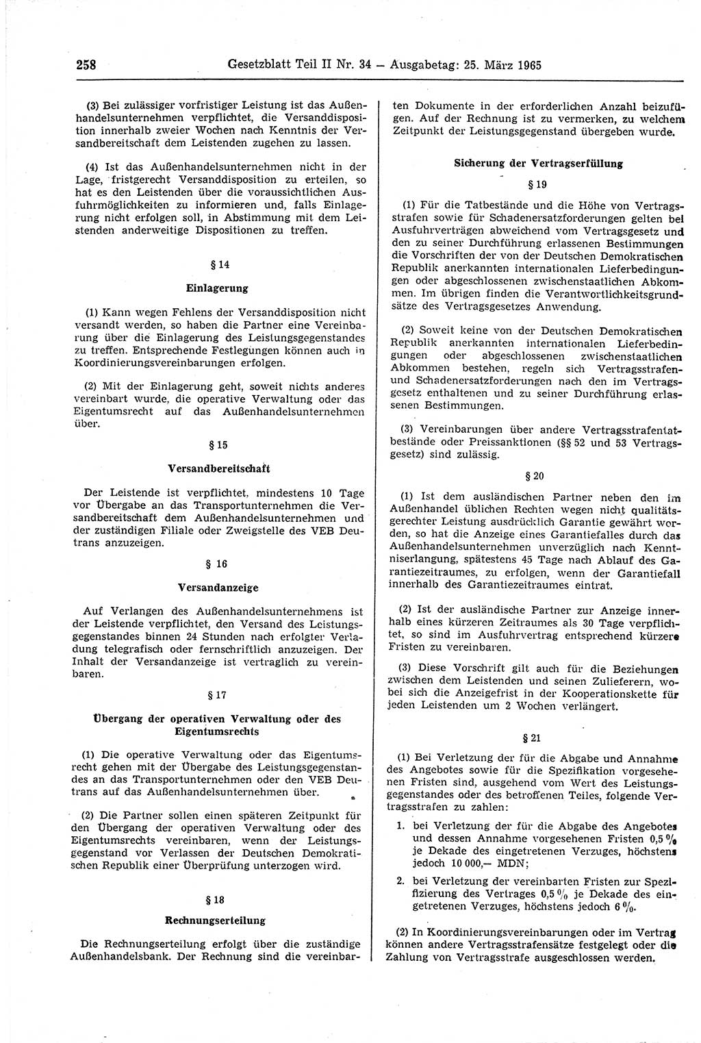 Gesetzblatt (GBl.) der Deutschen Demokratischen Republik (DDR) Teil ⅠⅠ 1965, Seite 258 (GBl. DDR ⅠⅠ 1965, S. 258)