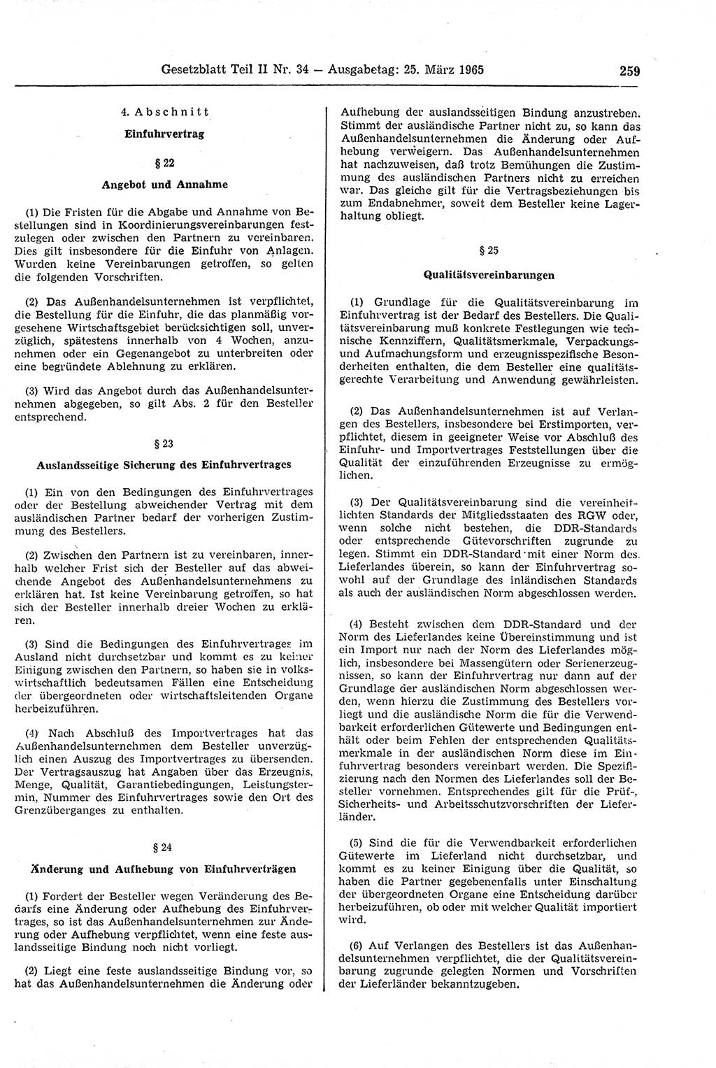 Gesetzblatt (GBl.) der Deutschen Demokratischen Republik (DDR) Teil ⅠⅠ 1965, Seite 259 (GBl. DDR ⅠⅠ 1965, S. 259)