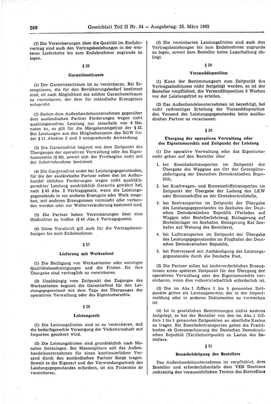 Gesetzblatt (GBl.) der Deutschen Demokratischen Republik (DDR) Teil ⅠⅠ 1965, Seite 260 (GBl. DDR ⅠⅠ 1965, S. 260)